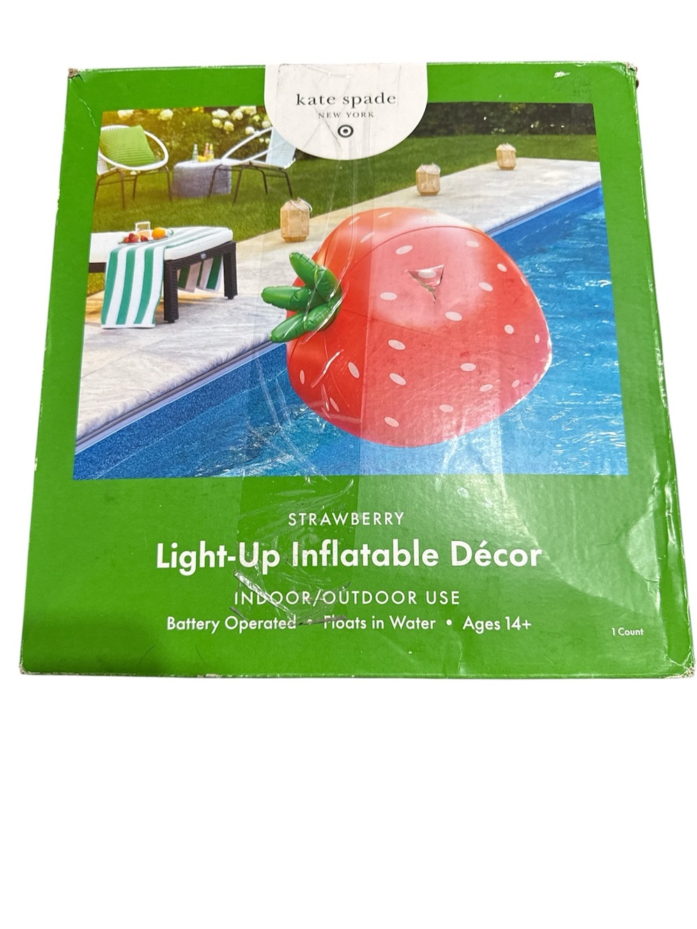 kate spade Red Strawberry Light-Up Inflatable Décor with Green Leaves